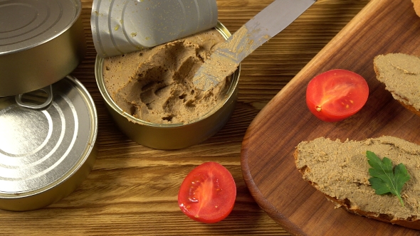 Fresh Pate with Bread on Wooden Table