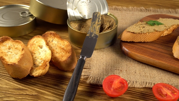 Fresh Pate with Bread on Wooden Table