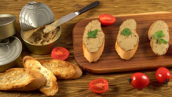 Fresh Pate with Bread on Wooden Table