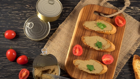 Fresh Pate with Bread on Wooden Table