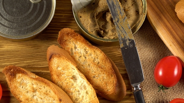 Fresh Pate with Bread on Wooden Table