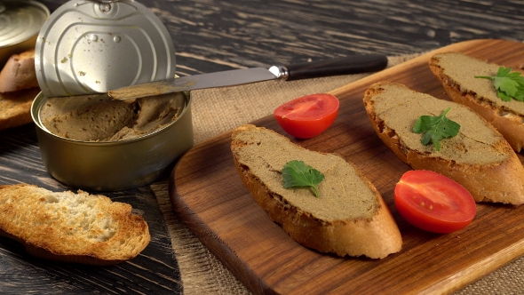 Fresh Pate with Bread on Wooden Table