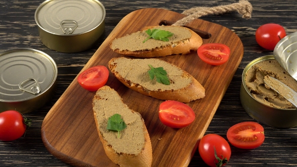 Fresh Pate with Bread on Wooden Table