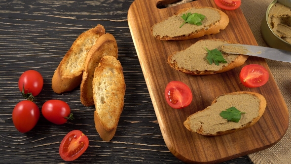 Fresh Pate with Bread on Wooden Table