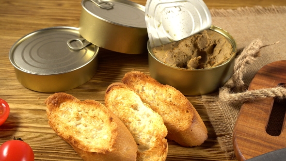 Fresh Pate with Bread on Wooden Table