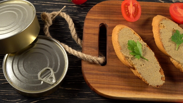 Fresh Pate with Bread on Wooden Table