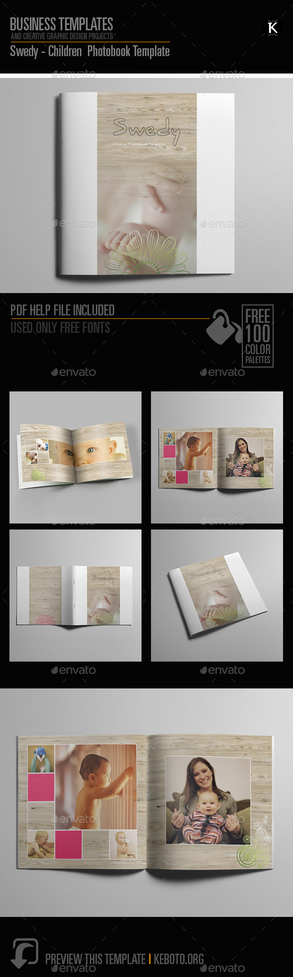Swedy - Children Photobook Template - Photo Albums Print Templates