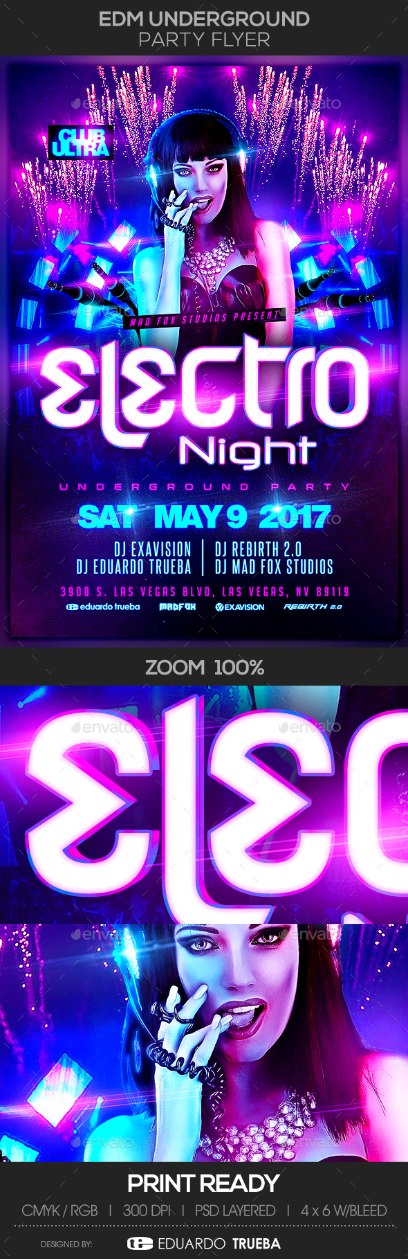 EDM Electro House Underground Music Party Flyer - Clubs & Parties Events