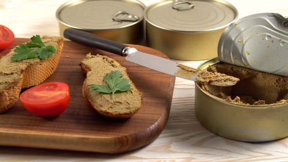 Fresh Pate with Bread on Wooden Table