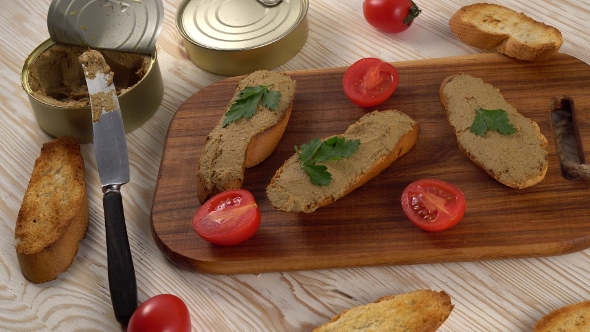 Fresh Pate with Bread on Wooden Table