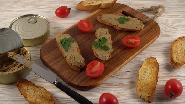 Fresh Pate with Bread on Wooden Table