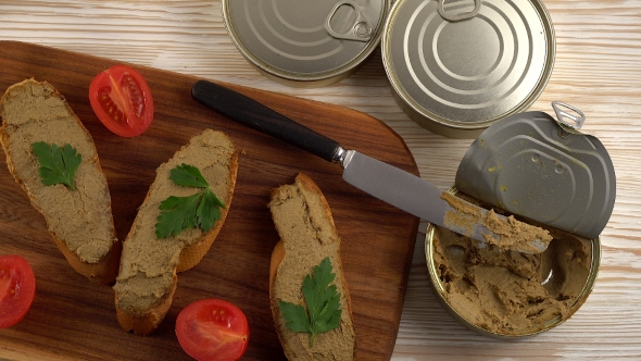 Fresh Pate with Bread on Wooden Table