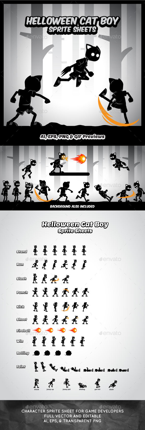 Helloween Cat Boy Sprites - Sprites Game Assets