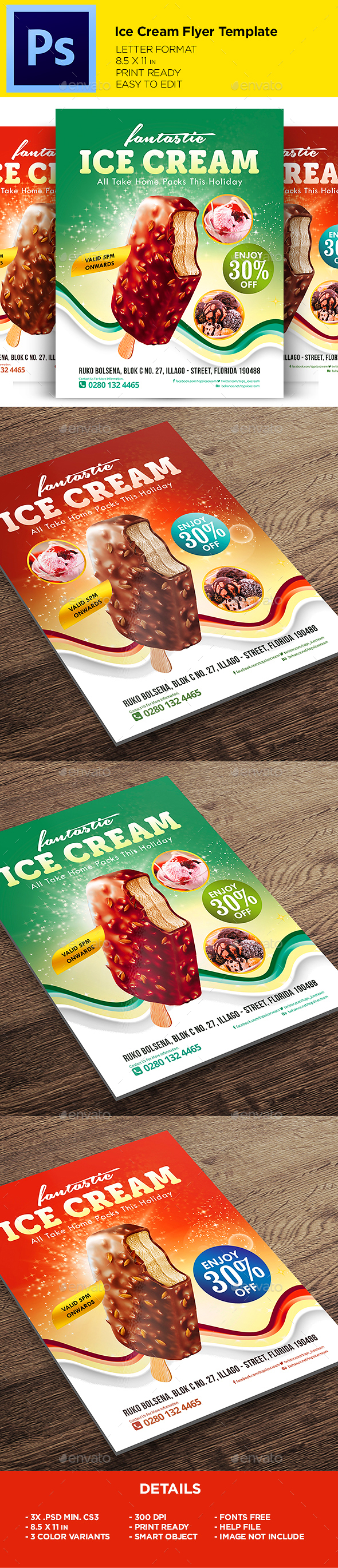 Ice Cream Flyer - Promotion Flyer Template - Food Menus Print Templates