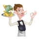 Cartoon Waiter Butler Fish and Chips