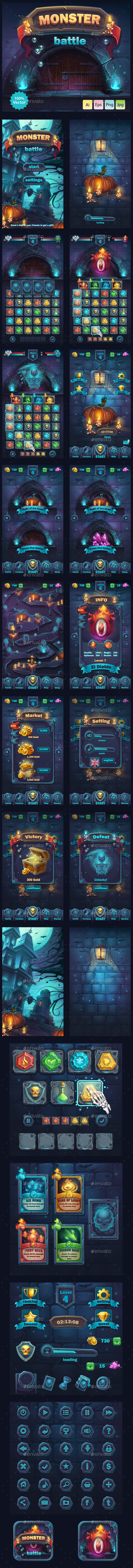 Monster Battle GUI - User Interfaces Game Assets