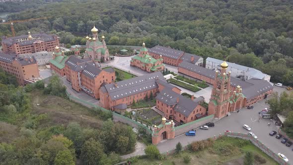 Aerial To Orthodox Monastery Goloseevo in Kyiv, Ukraine
