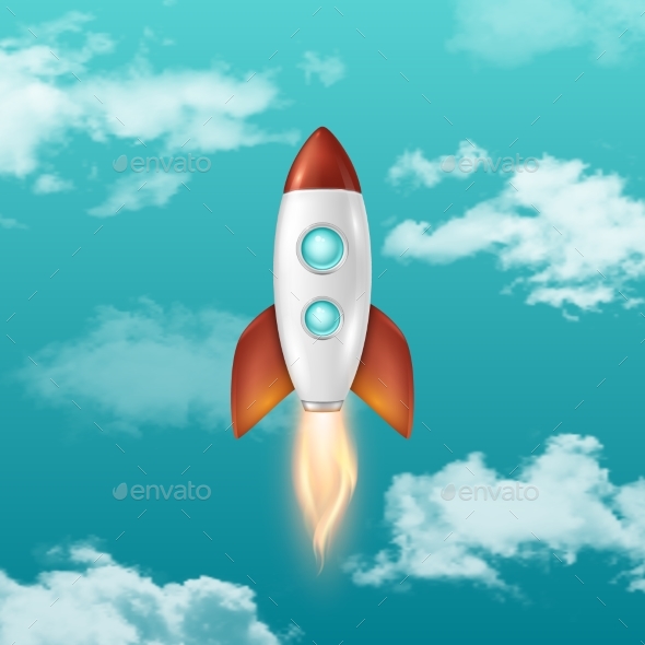 Background with Retro Space Rocket Ship - Travel Conceptual
