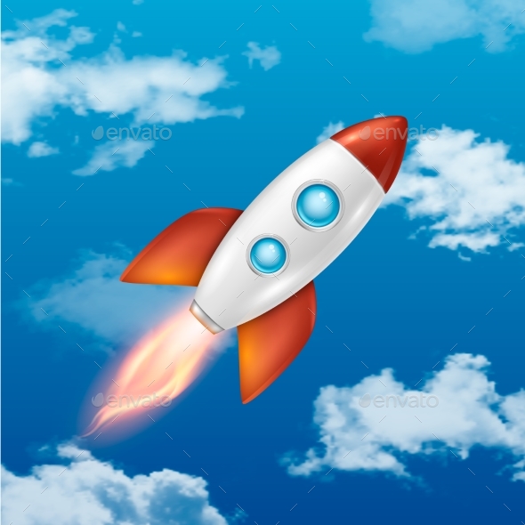 Background with Retro Space Rocket Ship - Travel Conceptual