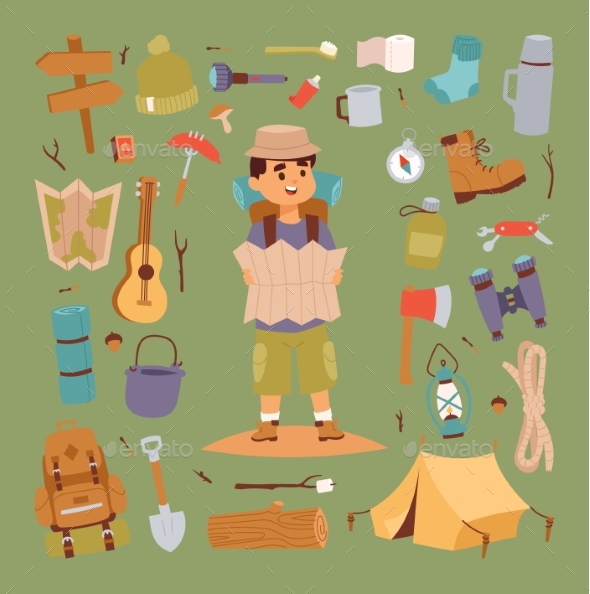 Camping Stickers in Hand Drawn Style Vector - Miscellaneous Vectors
