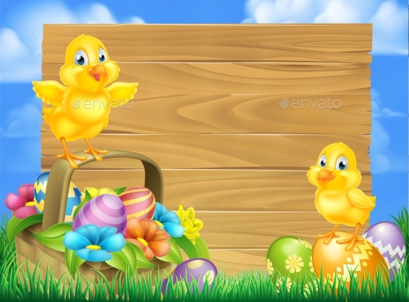 Chicks and Easter Eggs Basket Sign - Miscellaneous Seasons/Holidays