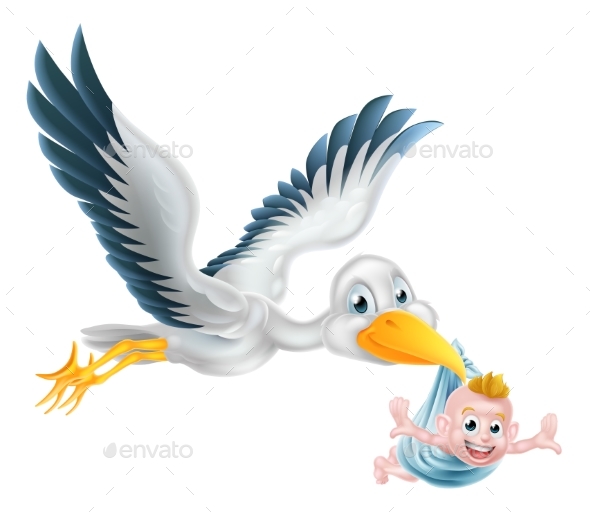 Stork Bird Flying Holding Newborn Baby - Animals Characters