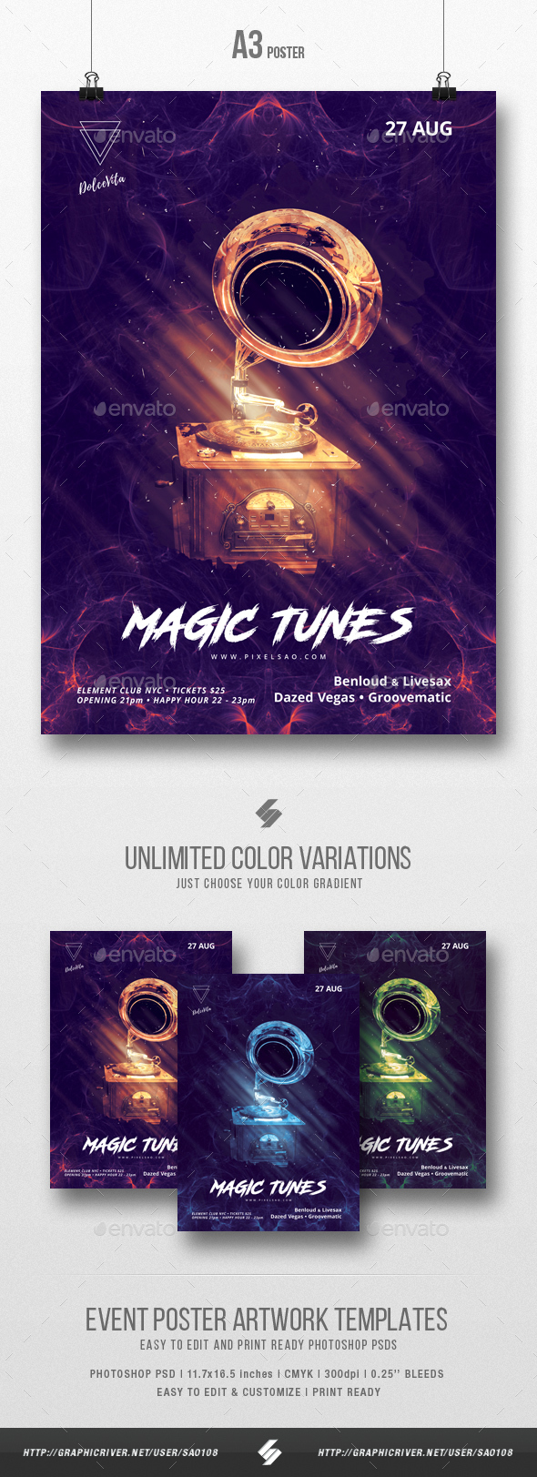Magic Tunes - Party Flyer / Poster Artwork Template A3 - Clubs & Parties Events