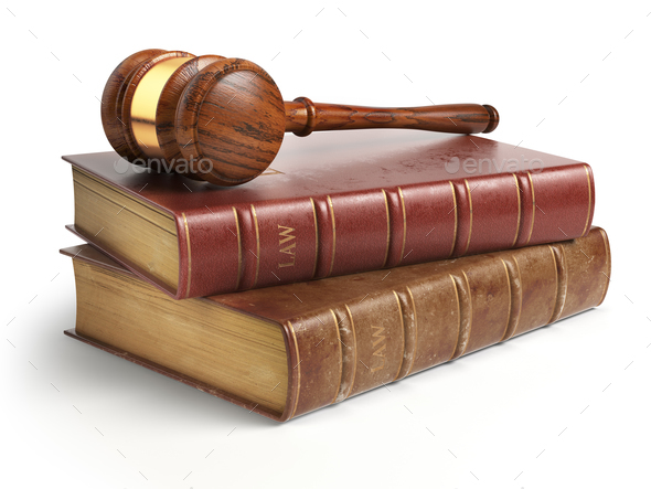 Gavel and lawyer books isolated on white. Justice, law and legal - Stock Photo - Images