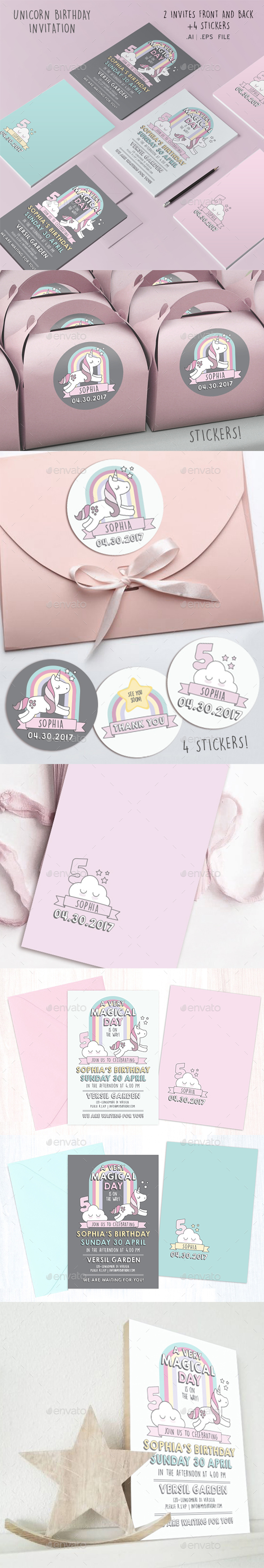 Unicorn Birthday Invite - Invitations Cards & Invites