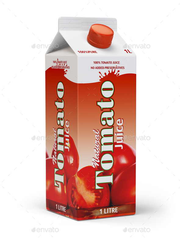 Tomato juice carton cardboard box pack isolated on white backgro