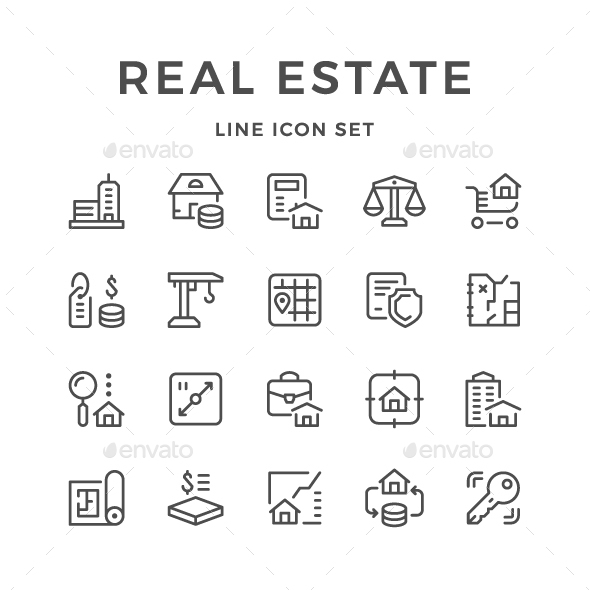 Set Line Icons of Real Estate - Man-made objects Objects