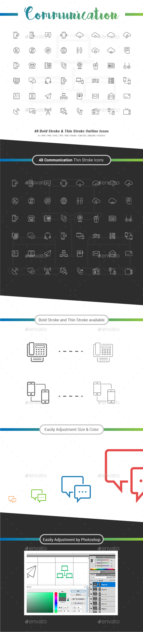 48 Communication Outline Stroke Icon - Technology Icons
