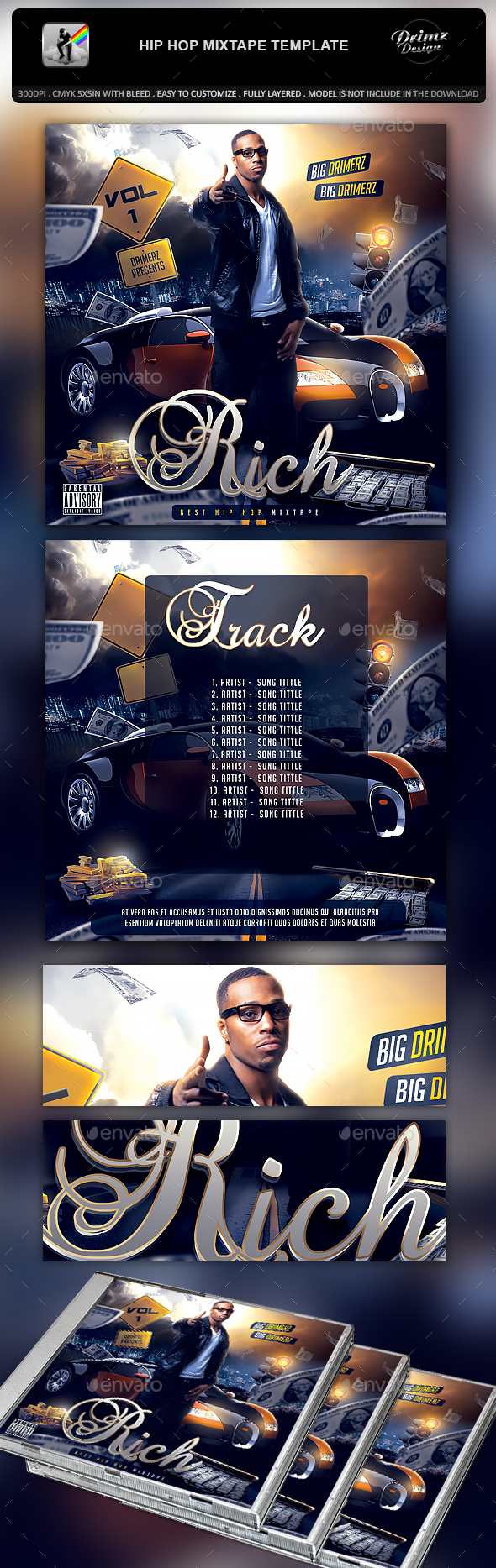 Hip Hop Mixtape Template - CD & DVD Artwork Print Templates