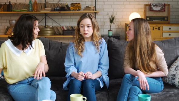 Young Girl Is Unhappy, Sad and Depressed Because Her Bad Female Friends Offend Her