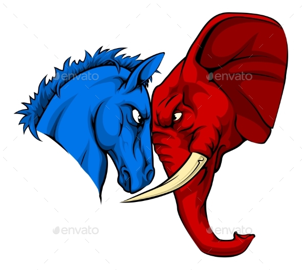 American Politics Republican Versus Democrat - Animals Characters