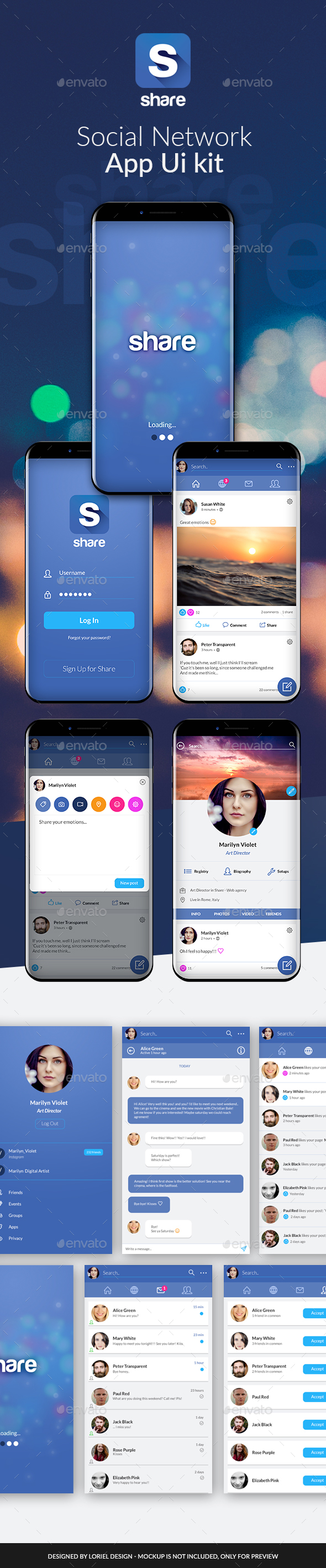 Share - Mobile Social Network App Ui kit - User Interfaces Web Elements