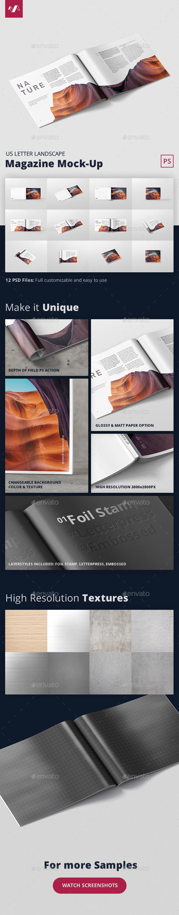Magazine Mockup - US Letter Landscape - Magazines Print