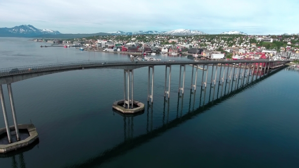 Bridge of City Tromso, Norway Aerial Footage alt