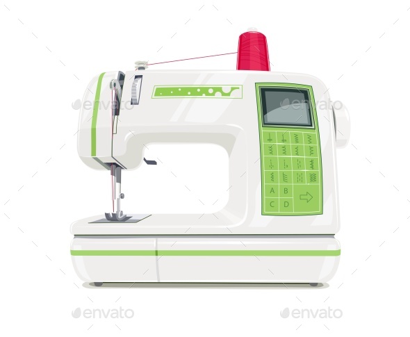 Modern Sewing Machine with Red Spool Thread - Vectors