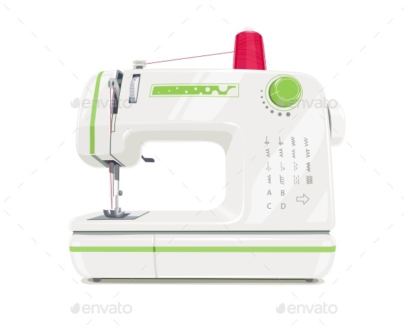 Modern Sewing Machine with Red Spool Thread - Vectors