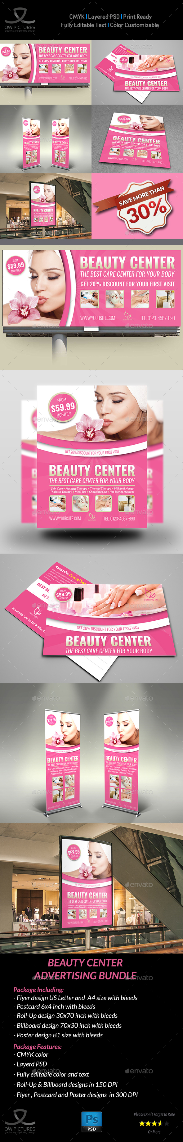 Beauty Center Advertising Bundle - Signage Print Templates