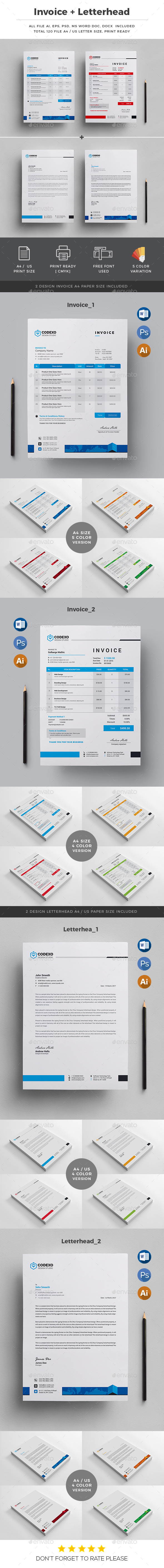 Invoice With Letterhead Bundle - Stationery Print Templates