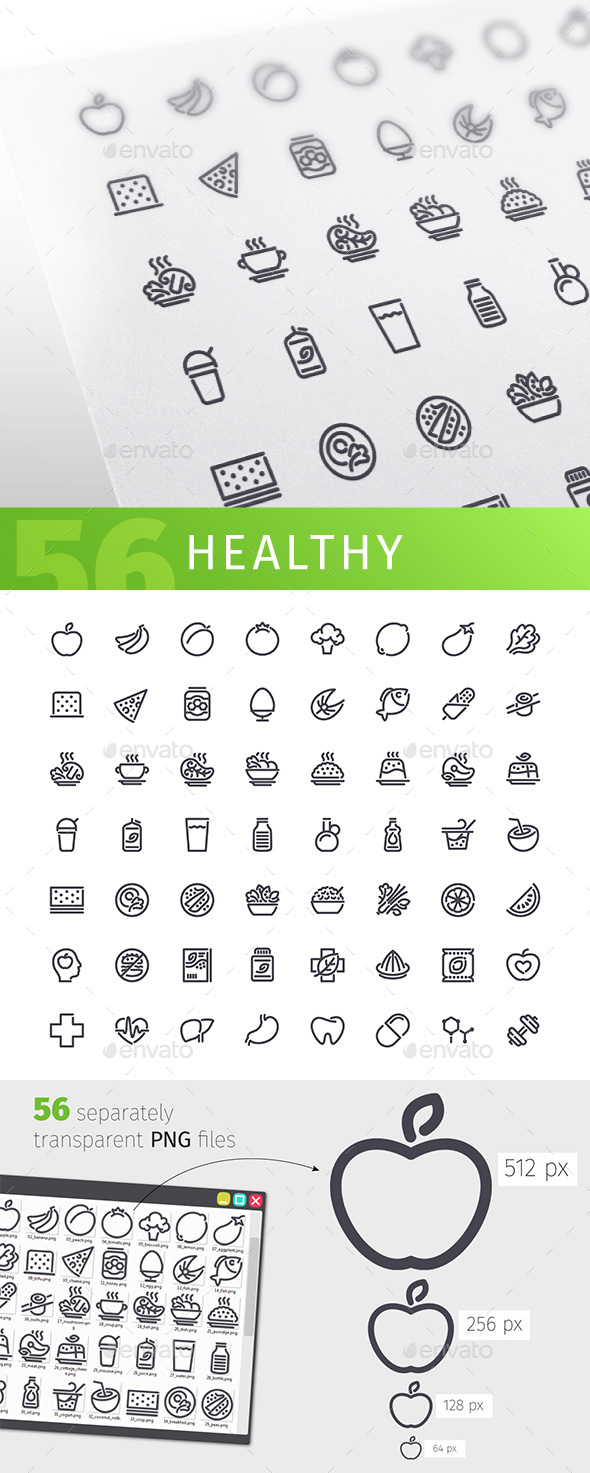 Healthy Food Line Icons Set - Food Objects
