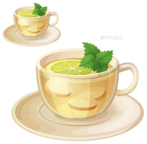 Herbal Tea with Ginger Root and Mint Illustration - Food Objects