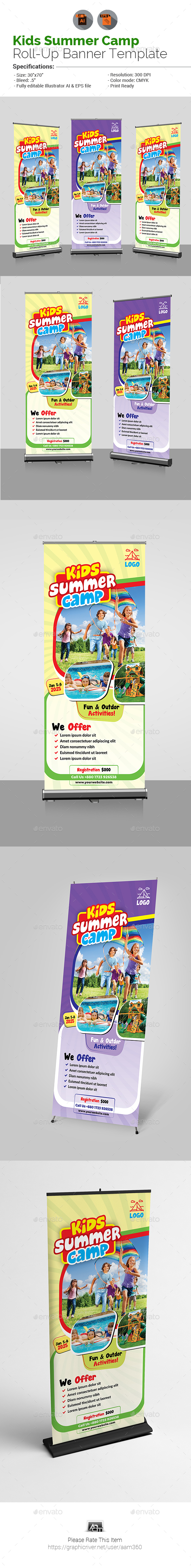 Kids Summer Camp Roll Up Banner Template