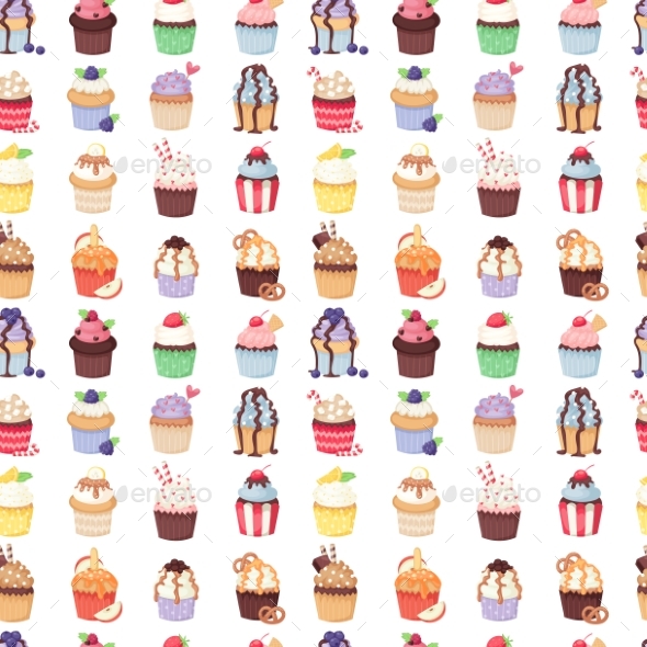 Set of Cute Vector Cupcakes and Muffins Seamless - Food Objects
