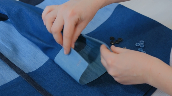 Professional Tailor, Designer Measuring Suit Jacket for Sewing at Atelier