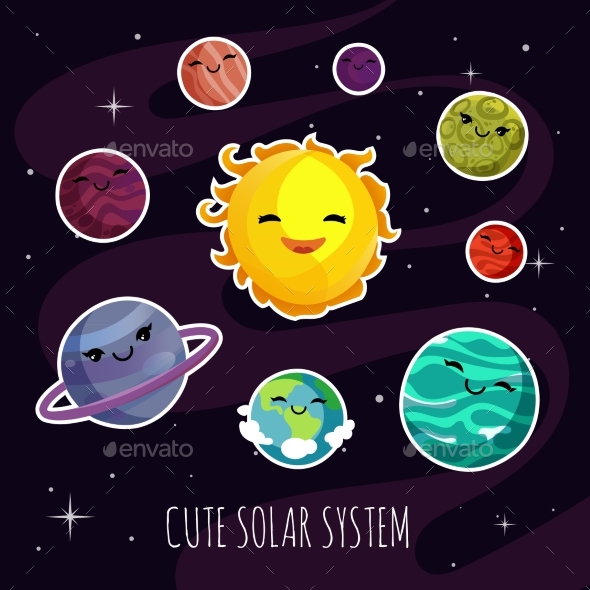 Cartoon Planets Stickers of Solar System - Miscellaneous Vectors