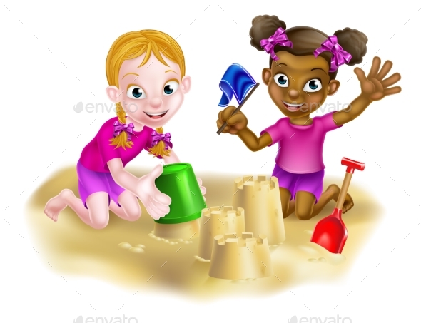 Tropical Beach Children Vacation - People Characters