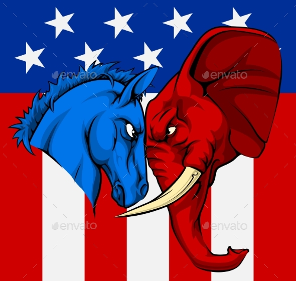 American Election Donkey Elephant Concept - Animals Characters
